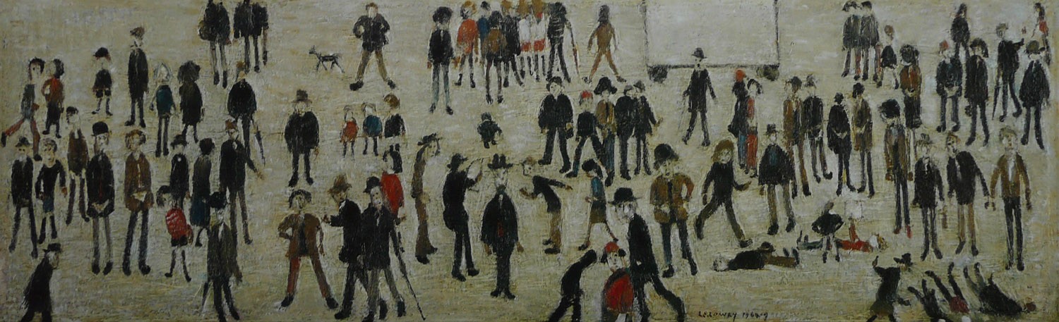 Crowd around a Cricket Sight Board LS Lowry
