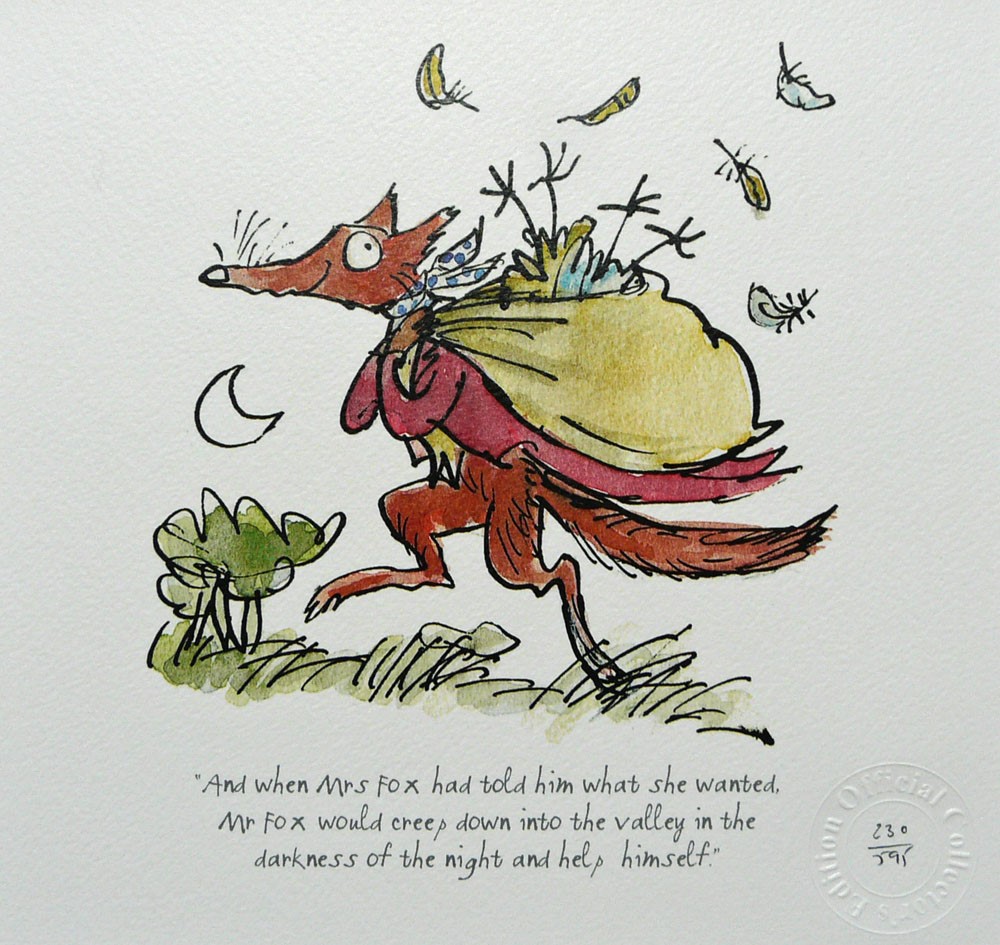 Mr Fox would creep down into the valley Quentin Blake