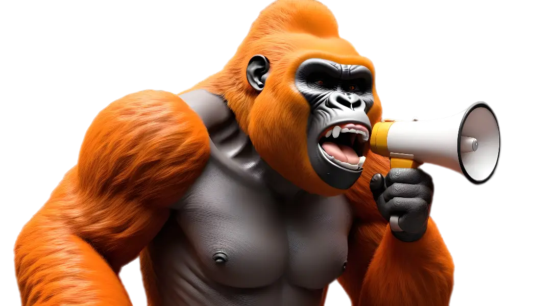 Home Page. A Gorilla with a Megaphone Shouting Image.